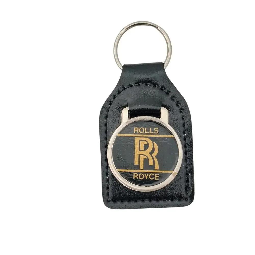 Rolls Royce Black Leather Key Fob Ring Vintage Luxury